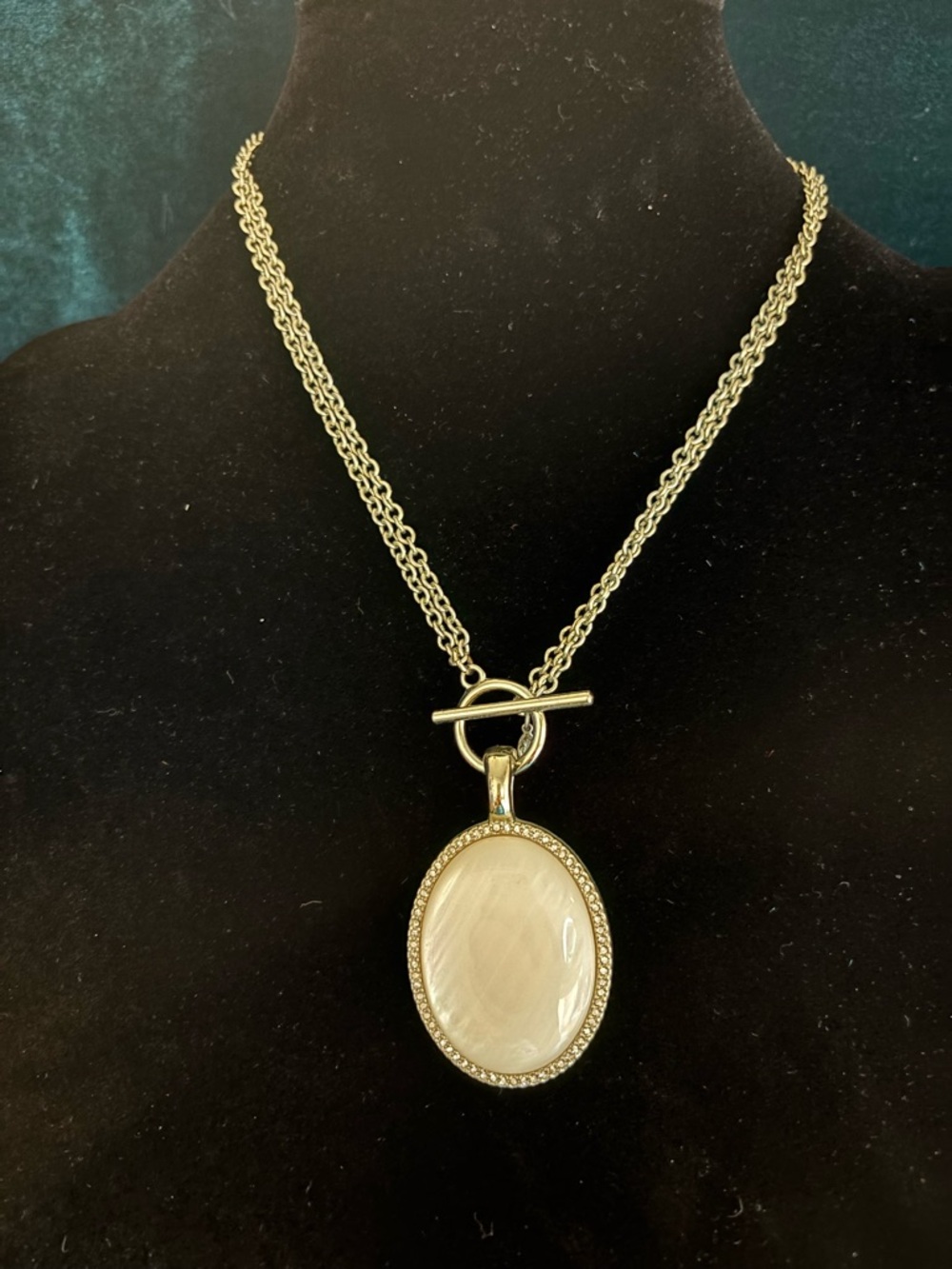 Premiere Design Gold-Tone Oval Mother-of-Pearl Reversible Avery Pendant Necklace